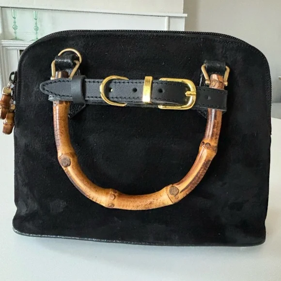 PC: Gucci EUC+++ Black Suede & Leather 2 Way Bamboo Satchel Bag - Picture 4 of 17